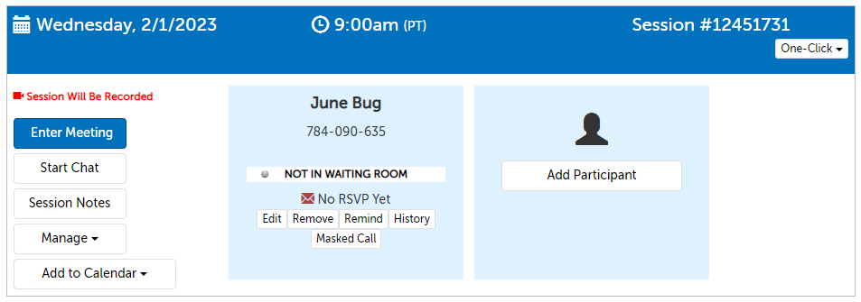 A recorded session on the Dashboard